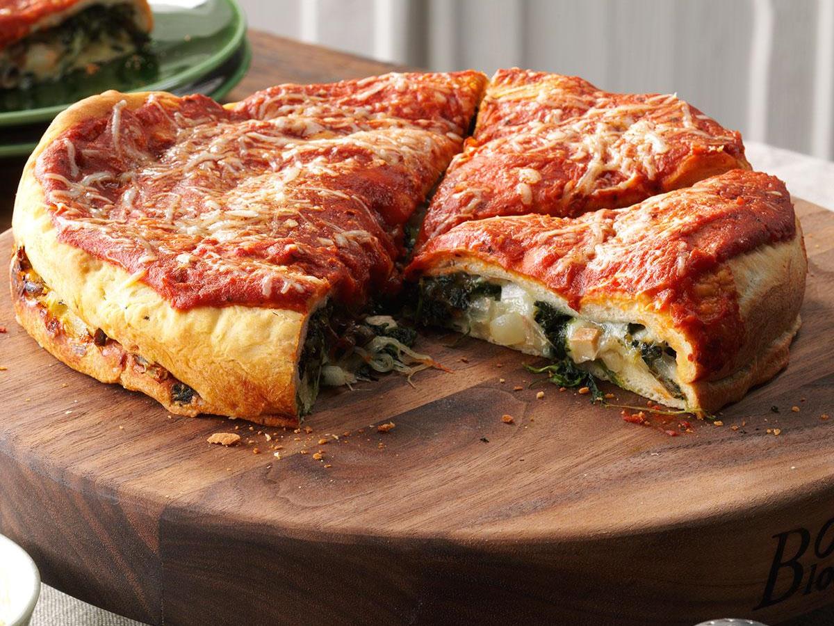 Spinach stuffed pizza